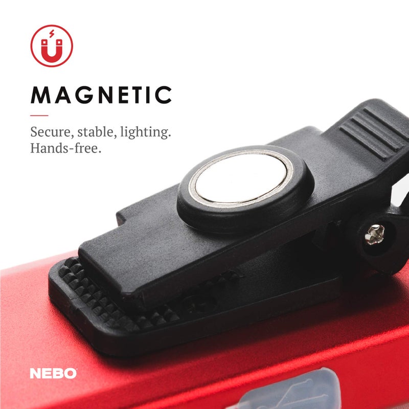 NEBO Slim Pocket Flashlight | 500 Lumens, Rechargeable Mini EDC Work Light, Magnetic Base & Dimmable Brightness, Durable & Water Resistant, Includes Charging Cable â€” Red - Image 4